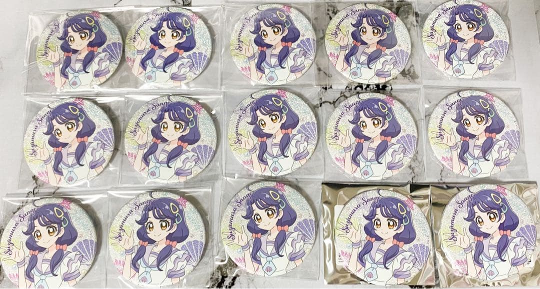 プリキュア　レンブラント海老名オリジナルグリッター缶バッジ　さんご　セット