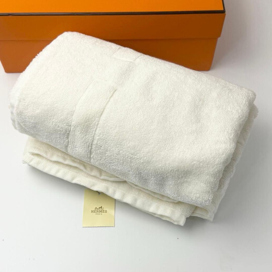未使用 タグ付き HERMES エルメス 大判 タオル ブランケット ホワイト