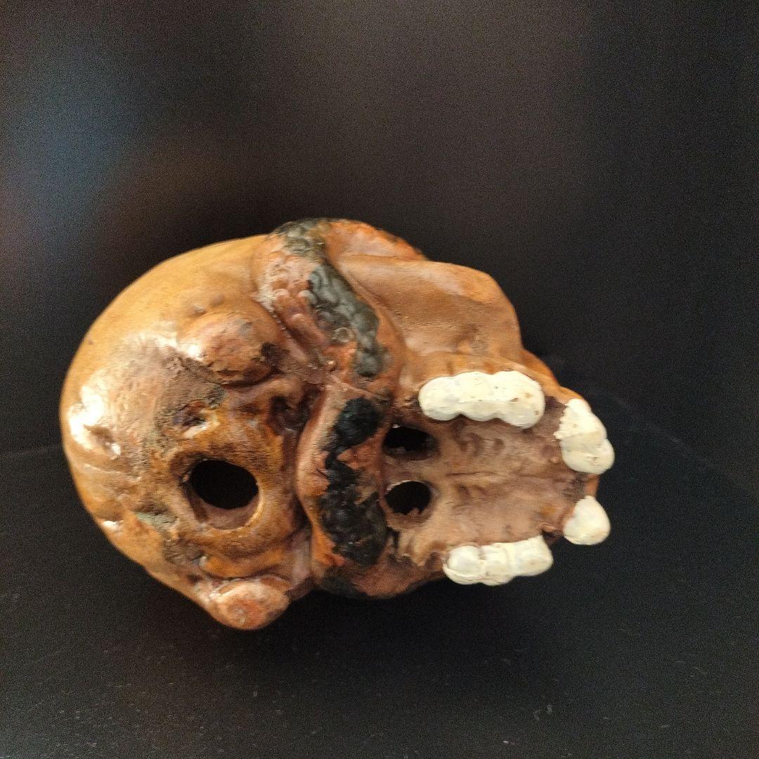 レトロ　髑髏　蛇　陶器オブジェ