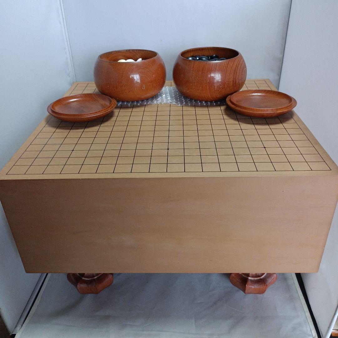 【美品】本格で重厚！碁盤（桂木材、へそあり）＆碁笥（けやき木材）＆碁石ハマグリ