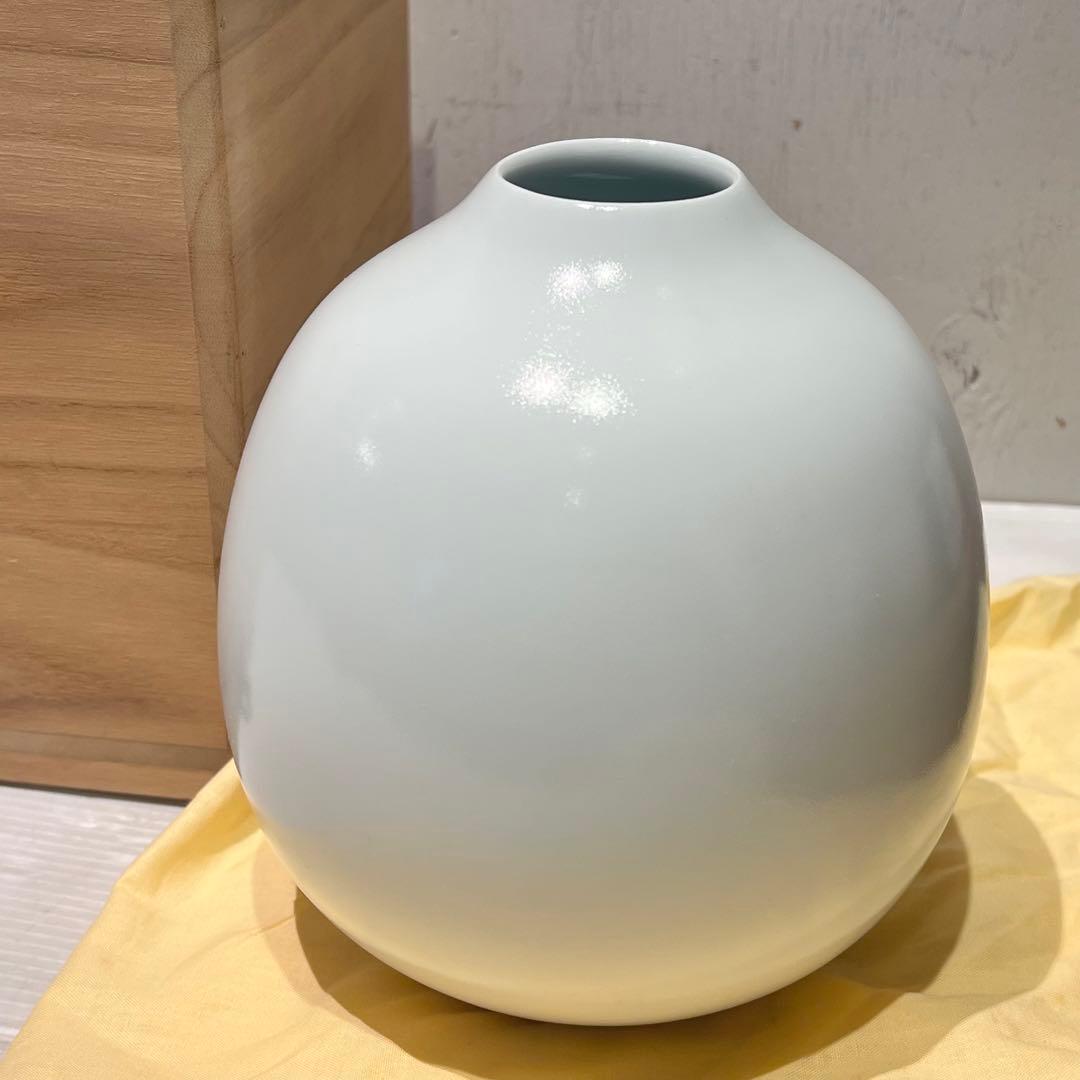 【人間国宝前田昭博作】壺　白瓷 白磁　花瓶　花入　陶芸　年代物　共箱入　やなせ窯