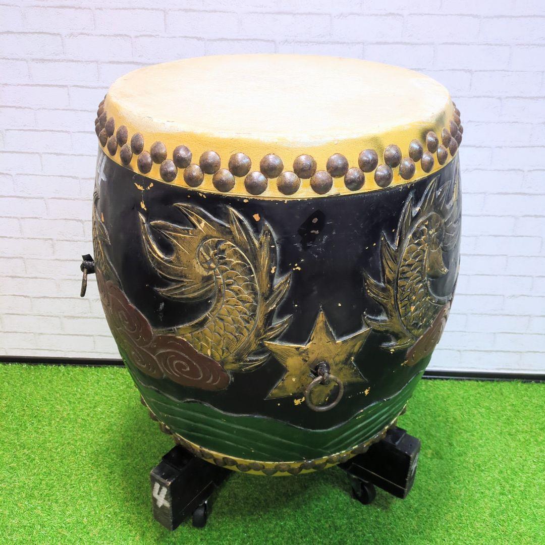 【良品】 和太鼓　長胴太鼓　1尺6寸　龍彫り