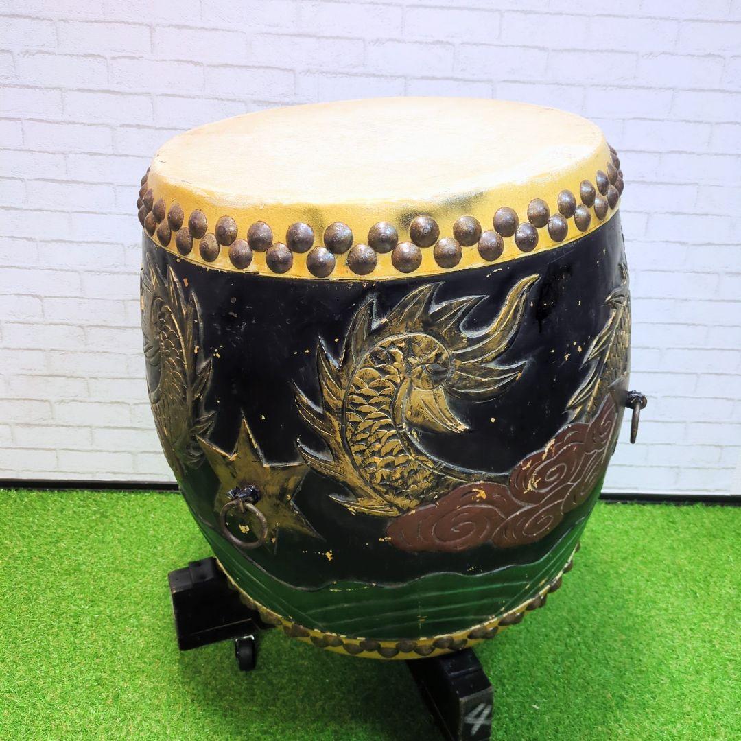 【良品】 和太鼓　長胴太鼓　1尺6寸　龍彫り