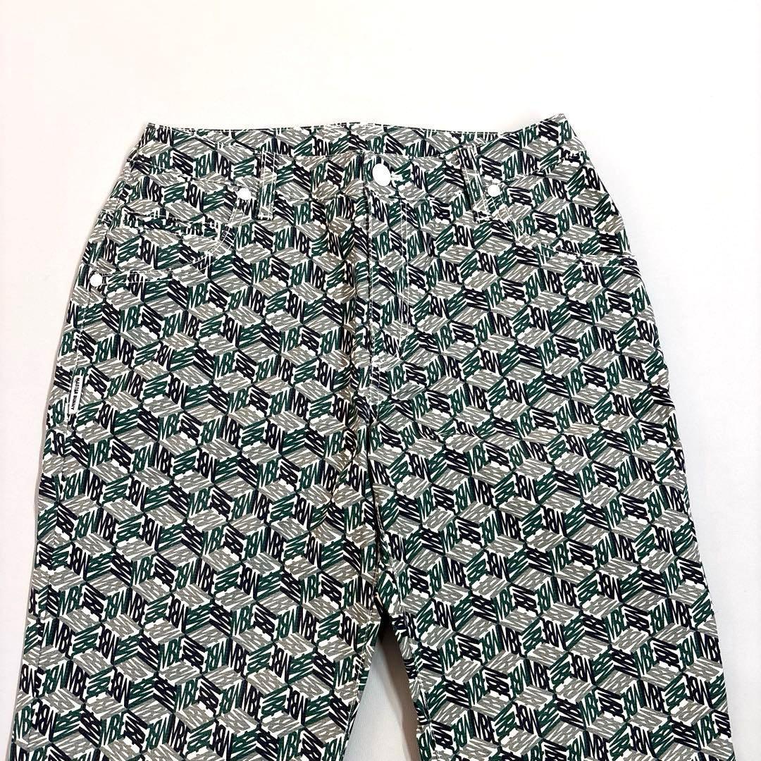 マスターバニーエディション　0/S ロングパンツ　総柄　ロゴ　グリーン系　春夏