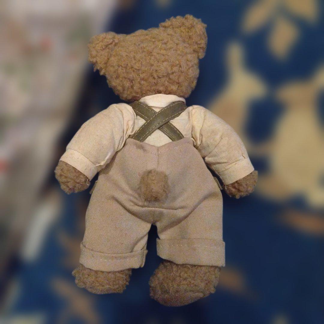 希少ヴィンテーテディベアジベージュのオーバーオールのぬいぐるみ