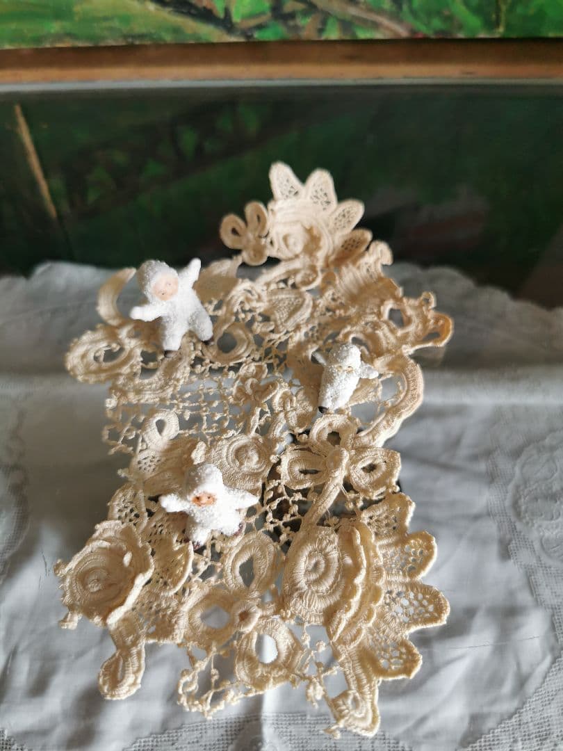 アンティーク アイリッシュクロシェレース 多層パンジー向日葵三つ葉 手編ドイリー