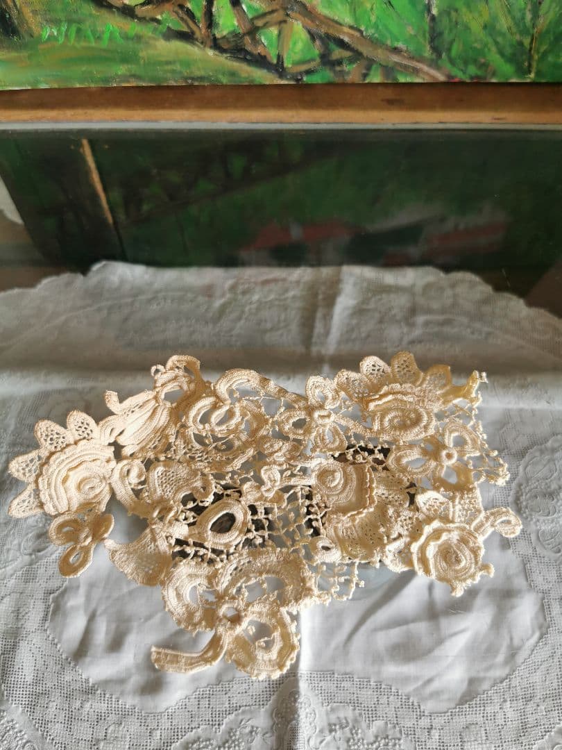 アンティーク アイリッシュクロシェレース 多層パンジー向日葵三つ葉 手編ドイリー