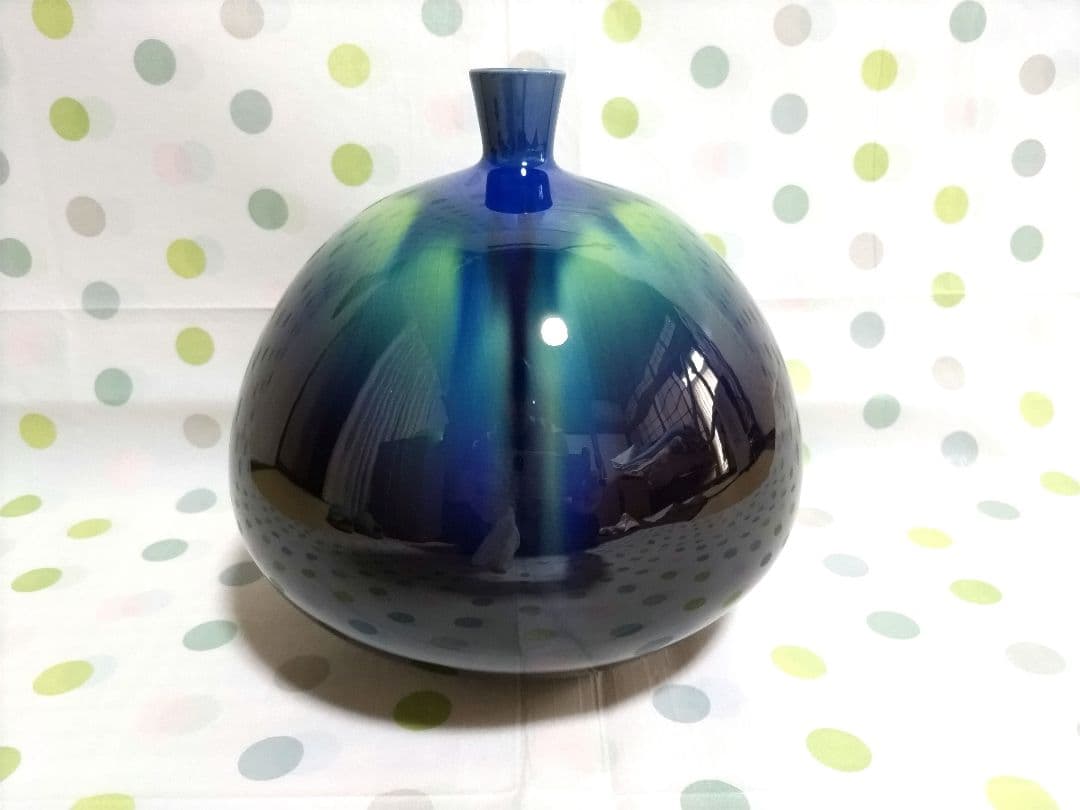 【新品】九谷焼７号　三代 徳田八十吉　碧明釉壺　花瓶