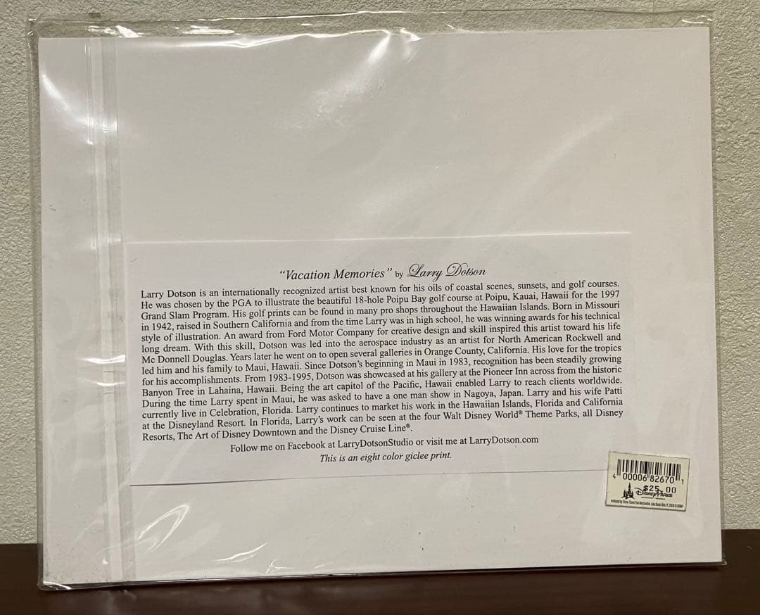 未開封 ディズニーパークス ラリードットソン(Larry Dotson)プリント