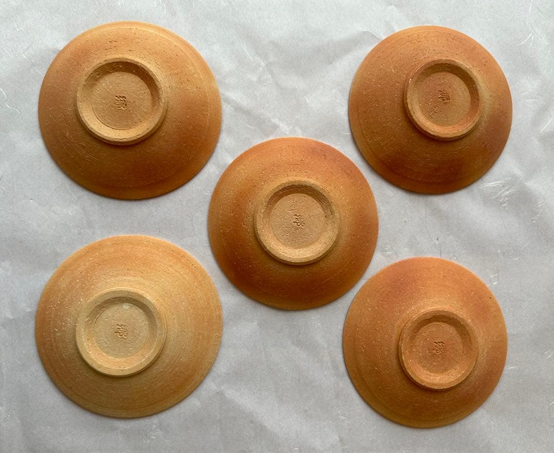 信楽中郷窯 鈴木茂至造　銀彩赤絵対鉢　5枚組２種　10客銘々皿　信楽中郷窯