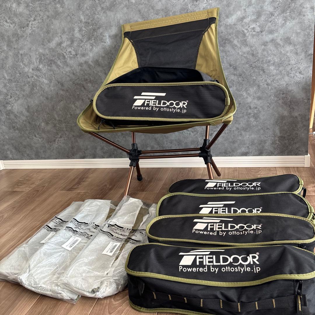 【美品】５脚&交換用座面3枚セットFIELDOOR アウトドアチェア カーキ