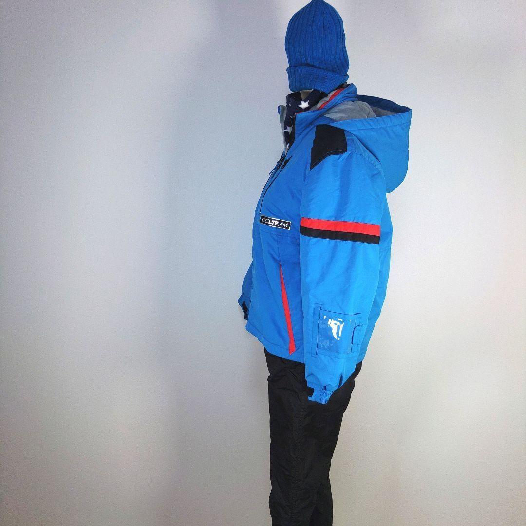 スキーウェア　上下　150cm　男の子　キッズ　子供　ブルー　ブラック　ニット帽