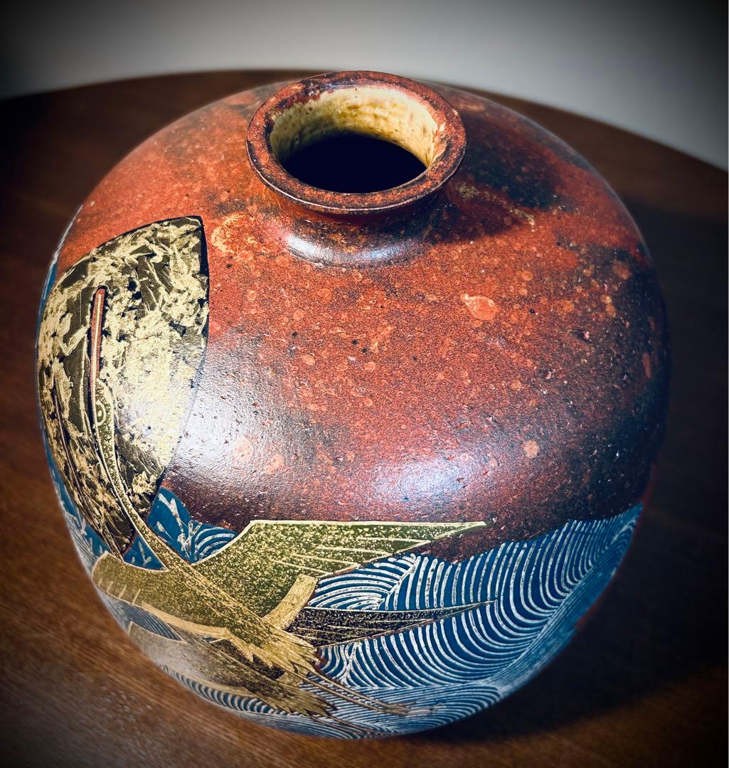 九谷焼　作家作品　谷敷正人　雅彩双鶴紋　花瓶