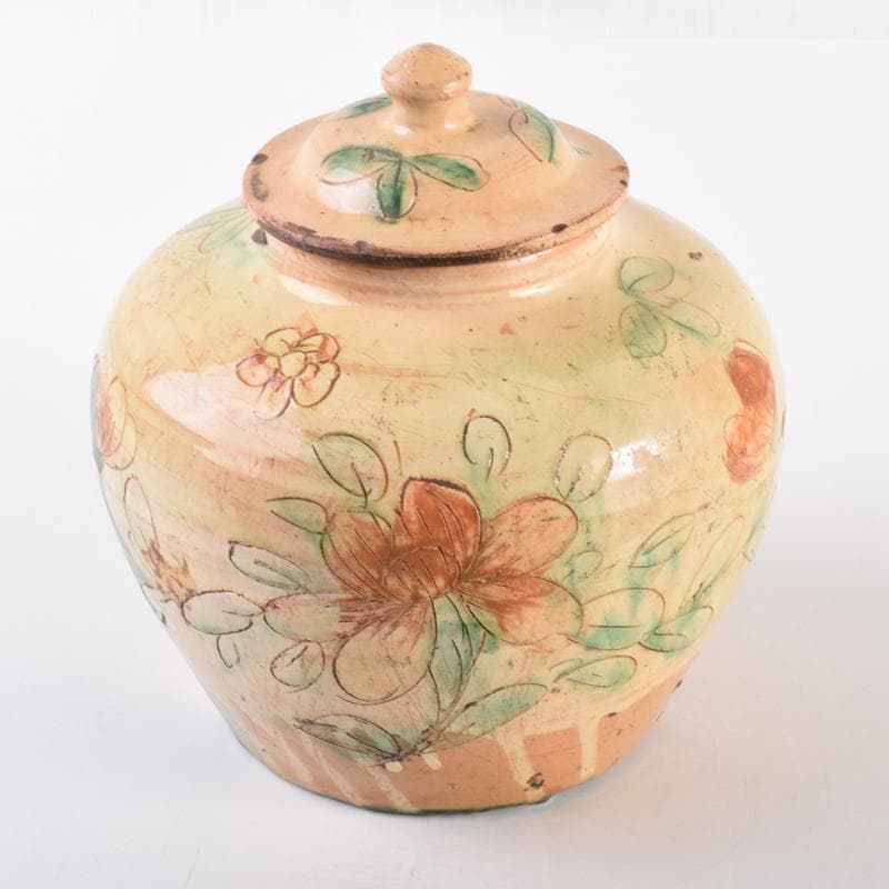 中国　唐三彩　花文　蓋壷　蓋物　C　6967