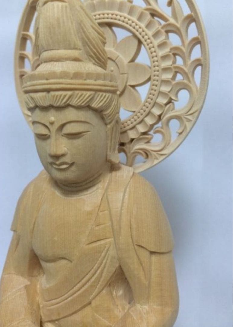 新品　桧木 観音勢至 27cm 仏像木彫り