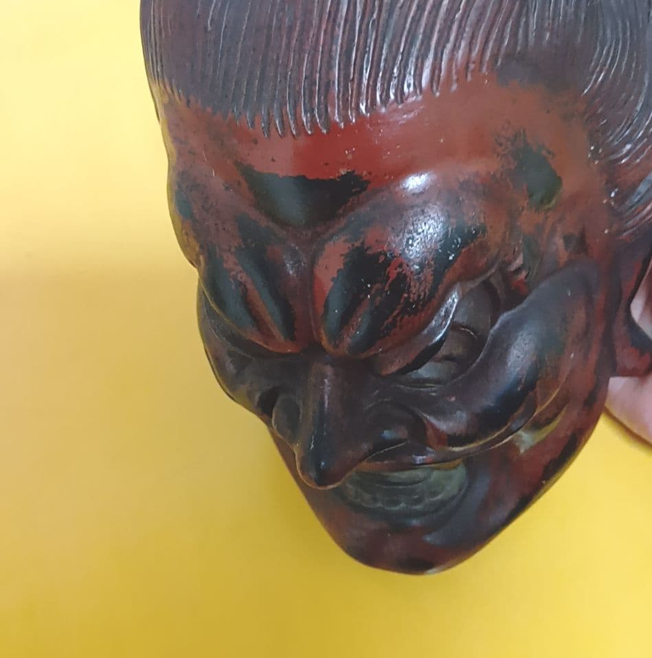 骨董品 伐折羅大将 お面 壁掛け 乾漆 仏教 美術 骨董品 レトロ アンティーク