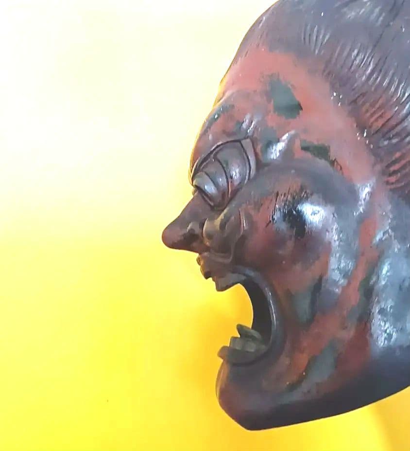 骨董品 伐折羅大将 お面 壁掛け 乾漆 仏教 美術 骨董品 レトロ アンティーク