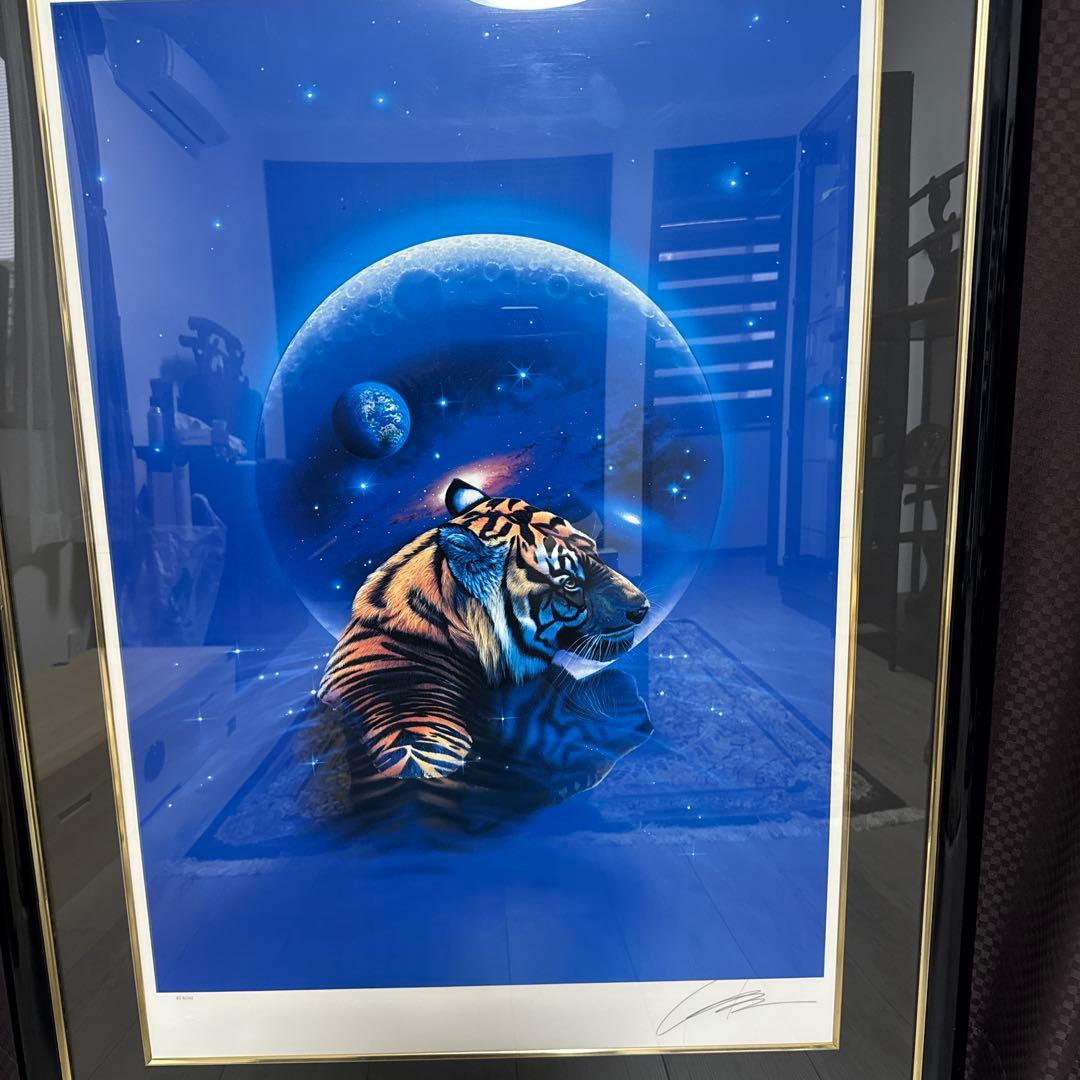 クリスチャン・ラッセン 手彩入大型版画 虎 月