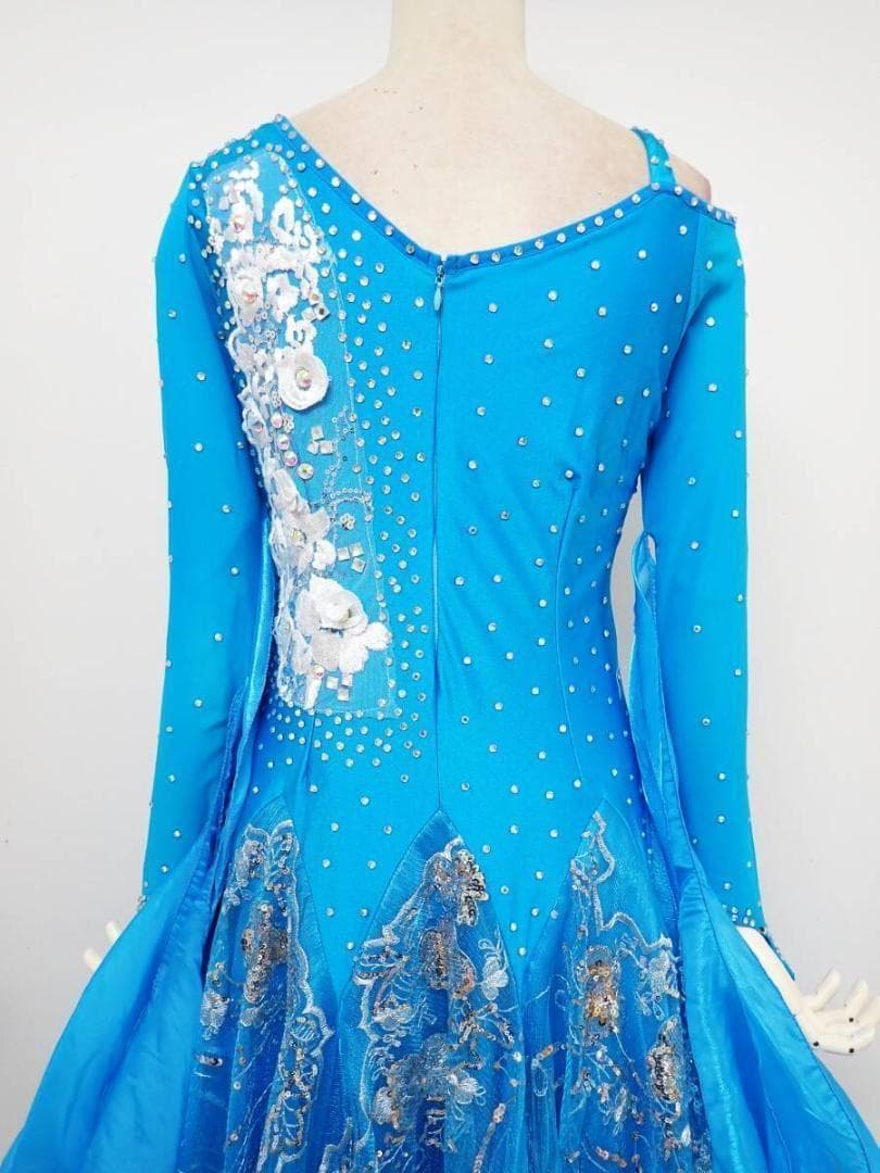 6355★MLサイズ★濃い水色/シルバー/スタンダードドレス☆社交ダンス