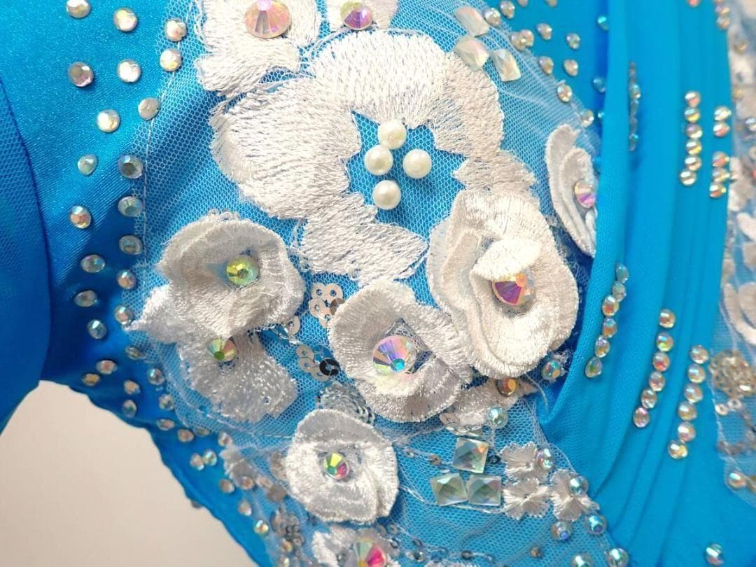 6355★MLサイズ★濃い水色/シルバー/スタンダードドレス☆社交ダンス