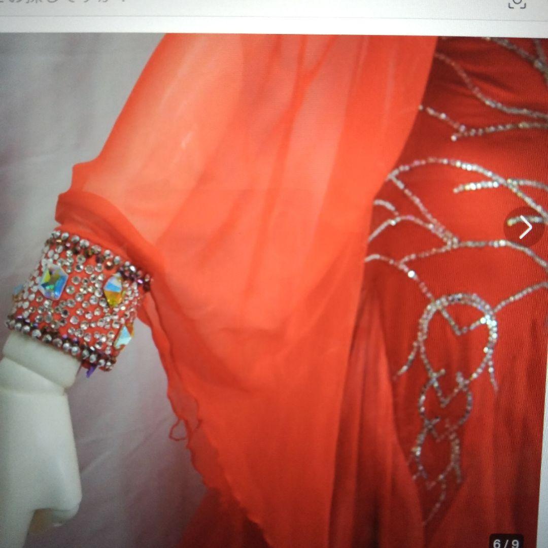 日本製 赤色シフォン社交ダンスドレス