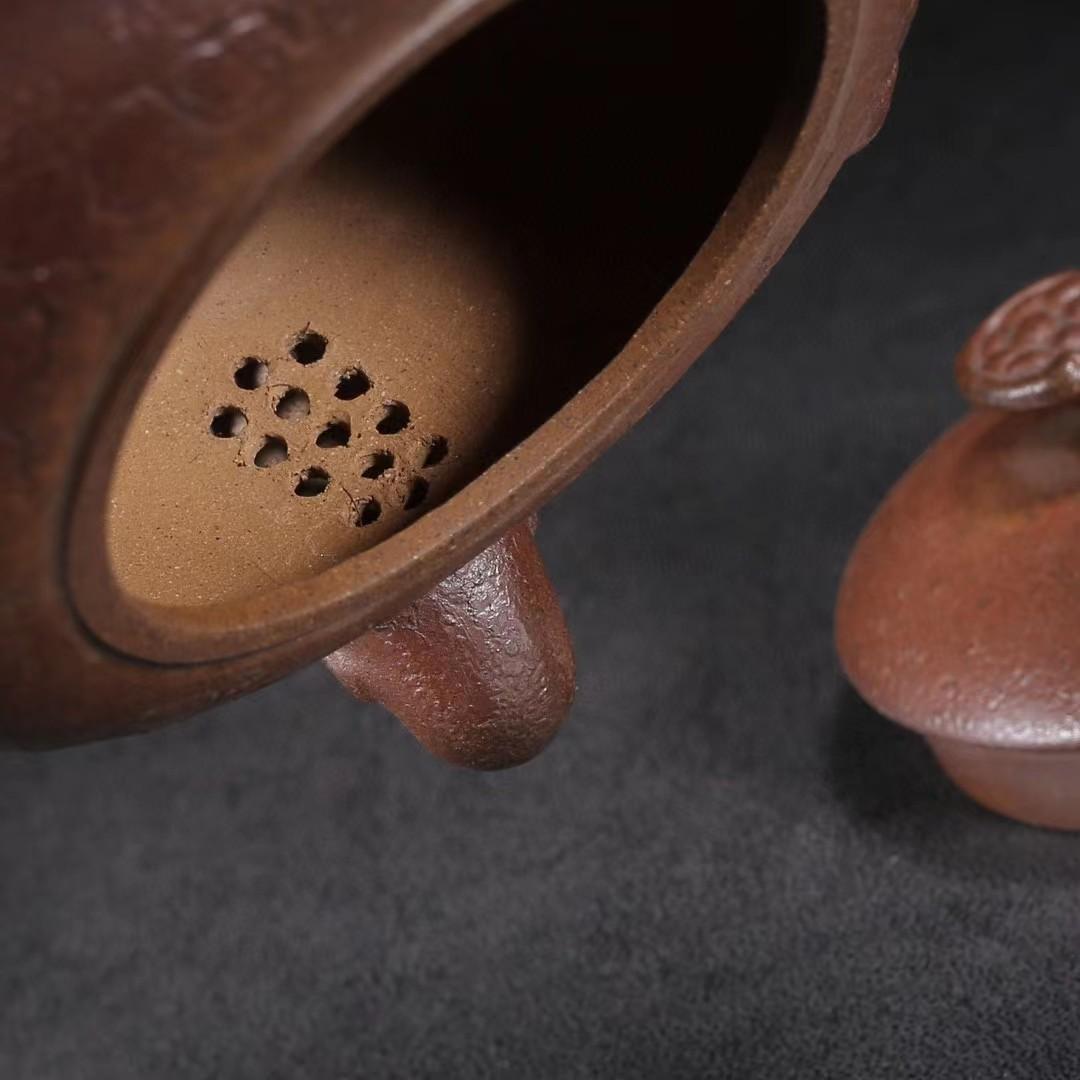 中国古美術・原礦底槽清・燕亭製陶紋・供春（高温窑变）紫砂壺・紫泥急須・茶壺・賞物