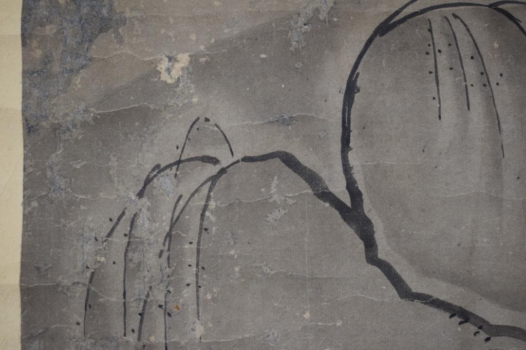 作者不詳　印のみ/狩野派画家/雪中柳に鷺図江戸時代/掛軸☆宝船☆Y-737　JM