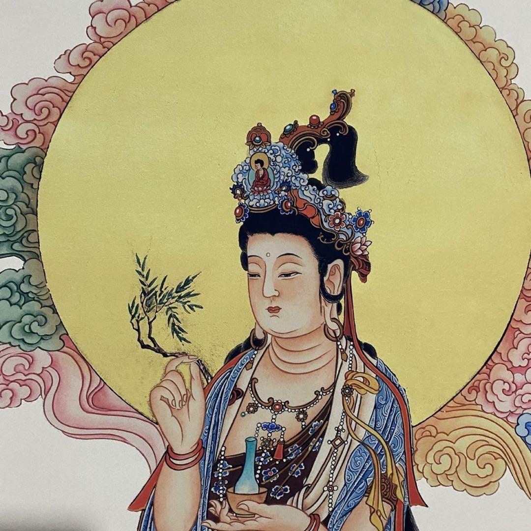 丁観鵬 観音菩薩図　中国仏画　中堂掛け軸　宣紙　書画工芸