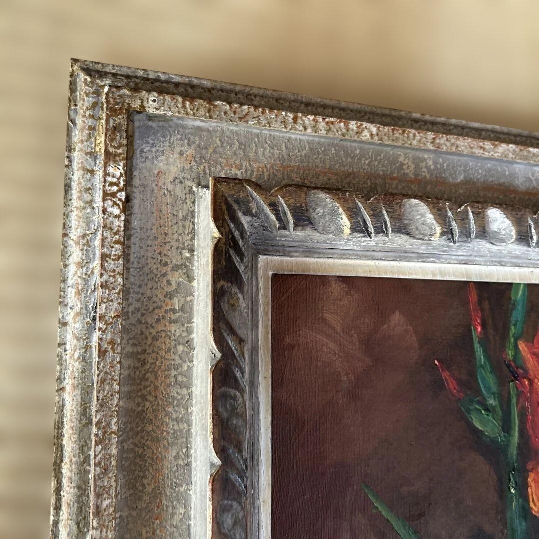 手書き油絵 花 額付 絵画 インテリア 油彩画　Kenji O