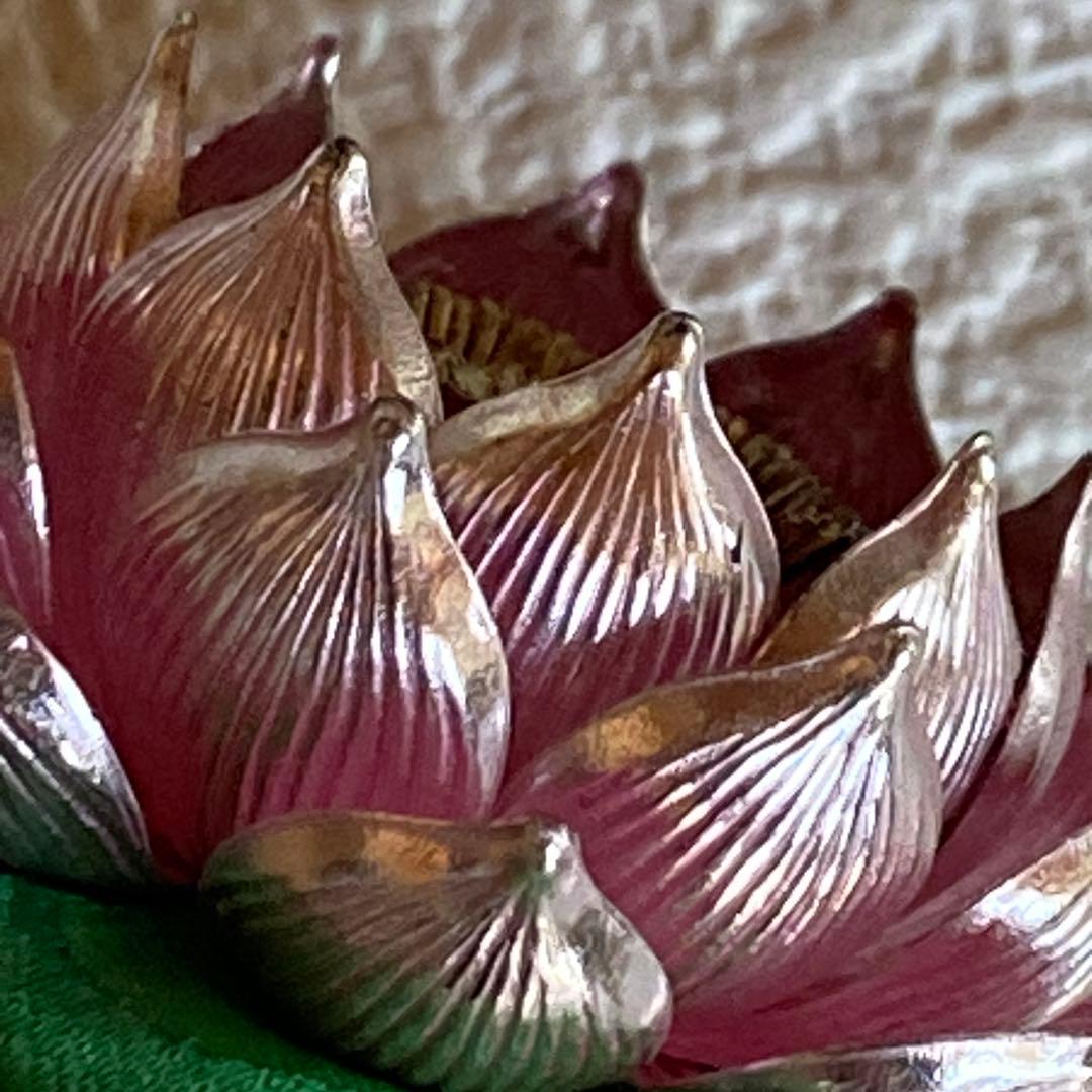 美品✨光則 純銀製仏花　蓮飾り（ピンク）1.7号　仏具　おりん　純金仕立て