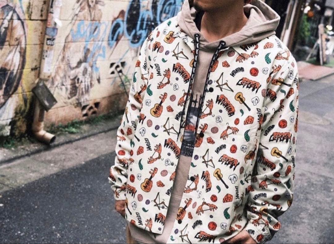 新品未使用 WANIMA×LEFLAH ピザ柄 総柄 コーチジャケット XXL