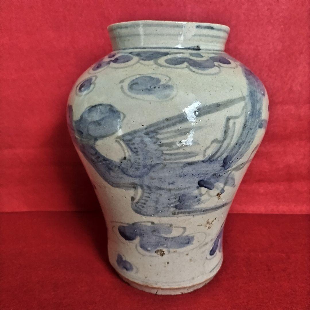 朝鮮美術　李朝期　官窯　分院窯　李朝青花鳳凰紋壺　提灯壺