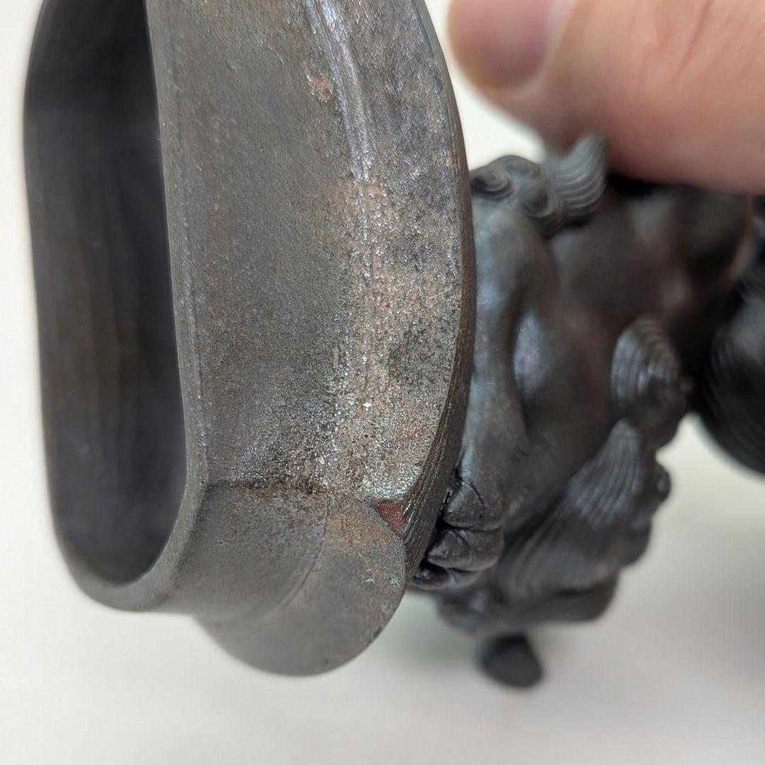 西村春湖 青備前糸巻獅子香炉 共箱合布 備前焼 抹茶道具 香道具 跳ね獅子 在銘