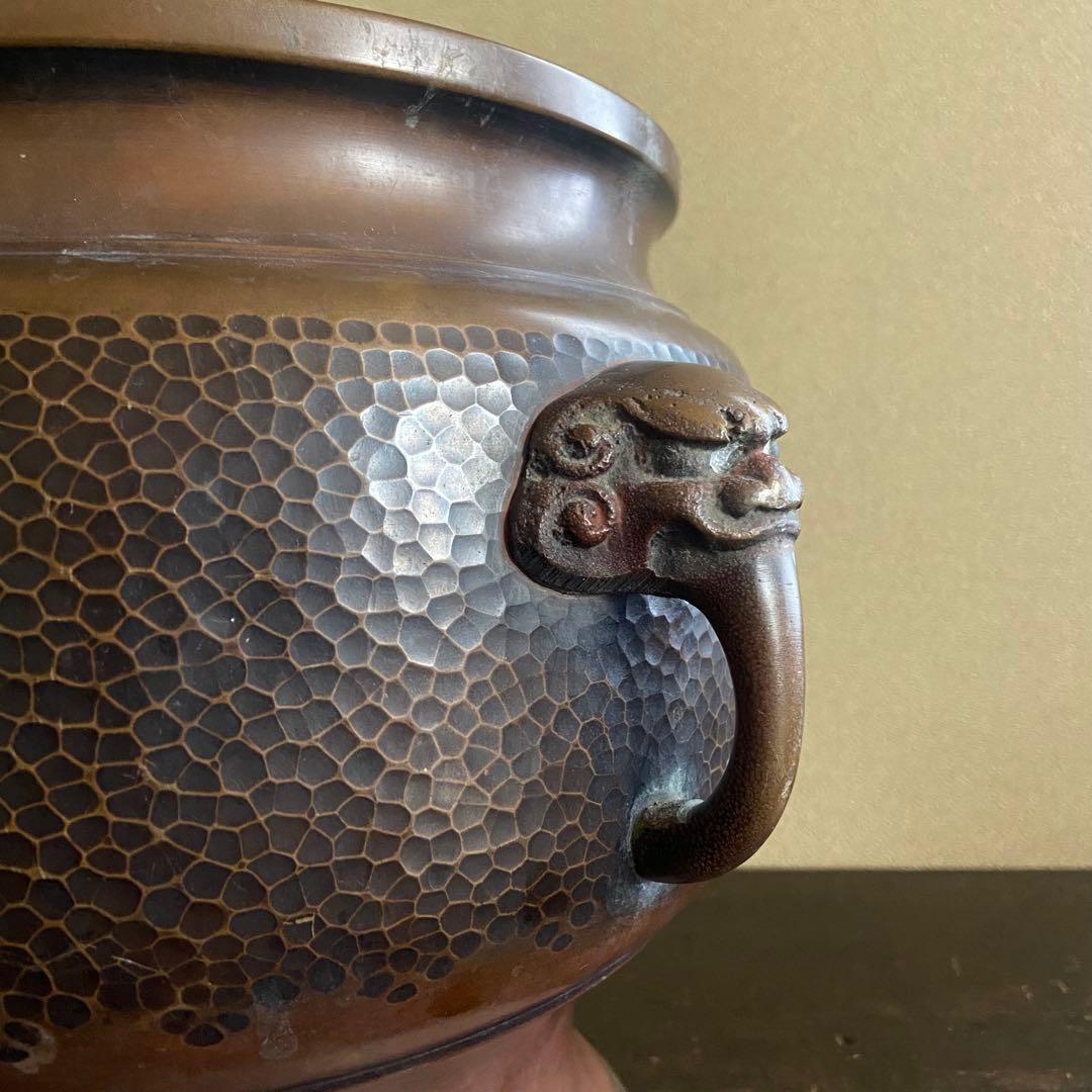 銅製　獣耳　槌目模様　火鉢　古い火鉢