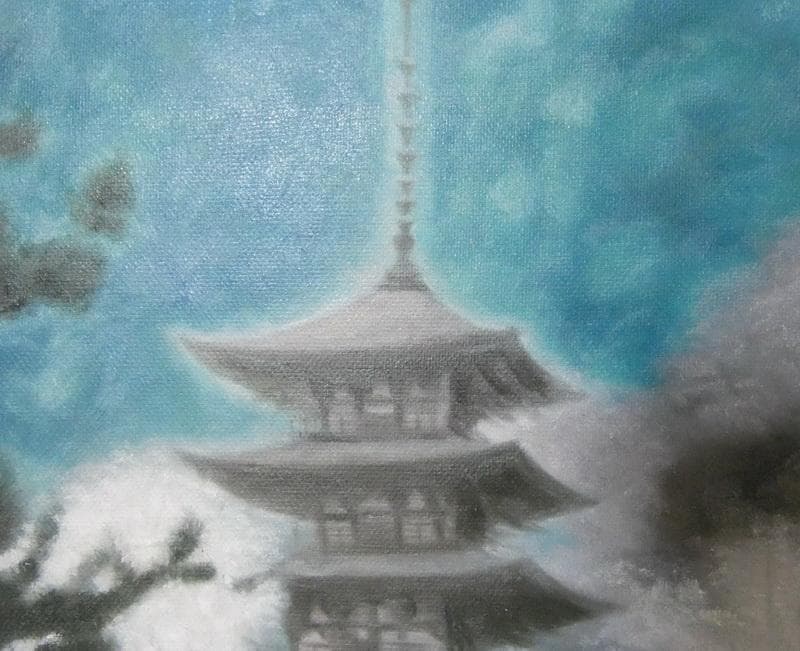 【値下げ】風景画　平山郁夫　長谷の春　F６　額付き　手描き　肉筆