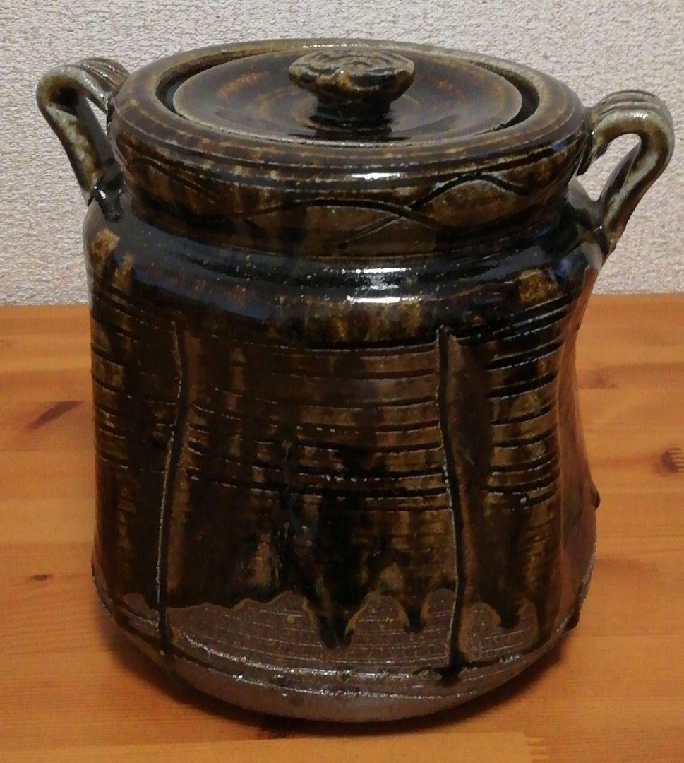 小島喜昭作　唐津焼　耳付　福の神　水指　共箱　茶道具