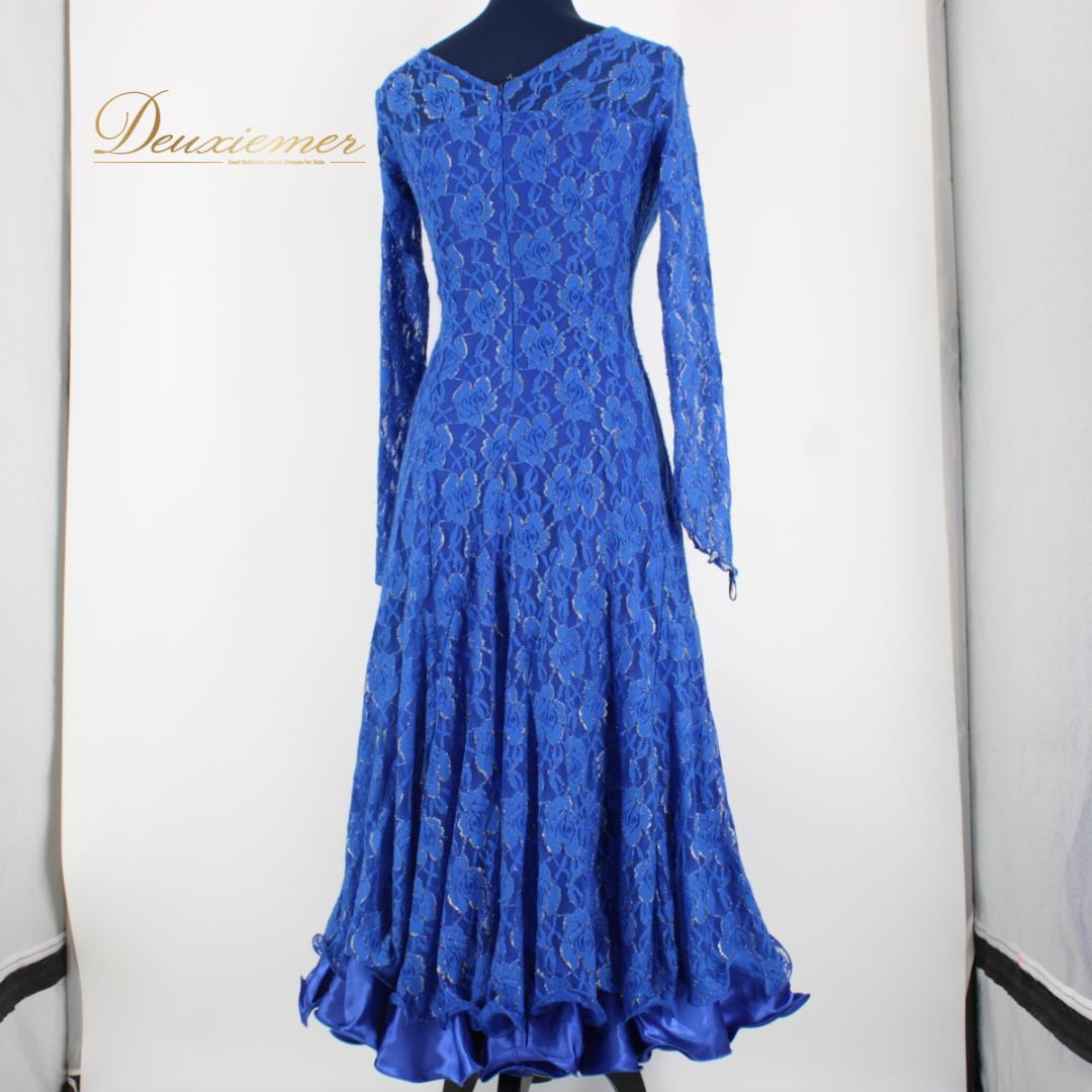 【社交ダンス衣装】ワンピース ドレス leirena 準正装 青 ブルー レース