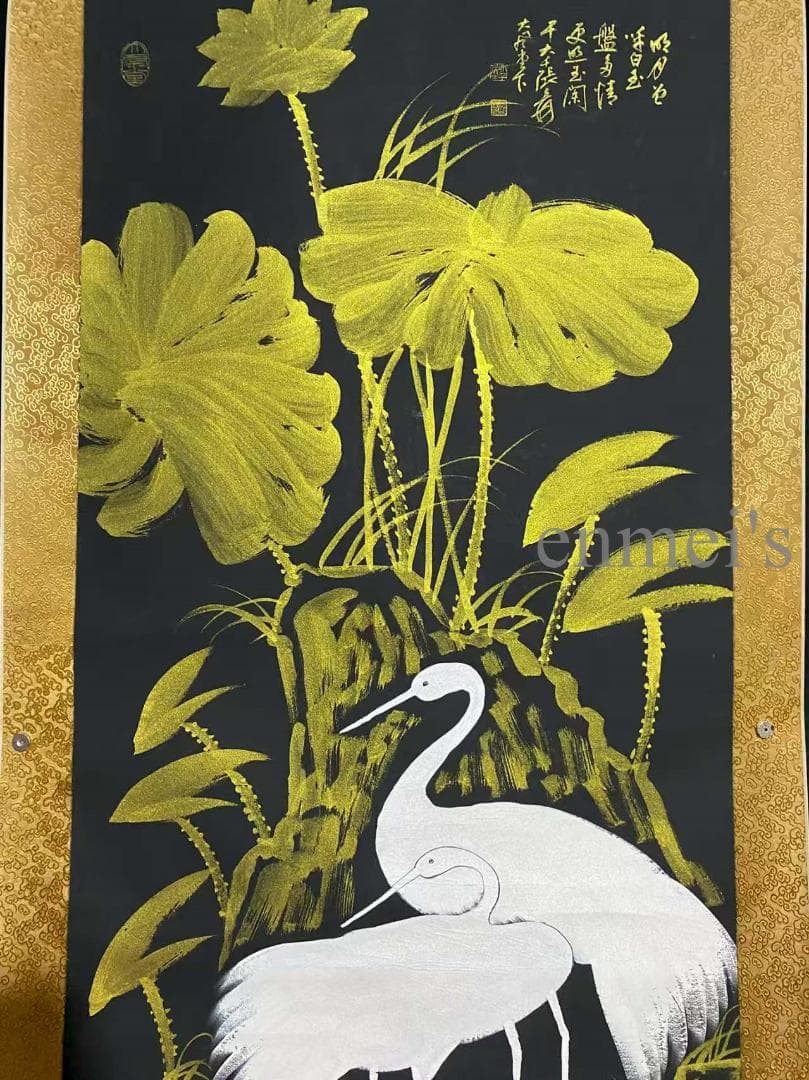 中国古美術 近代 張大千款 荷花白鷺画 水墨画 掛け軸 宣紙 唐物 花鳥画 肉筆