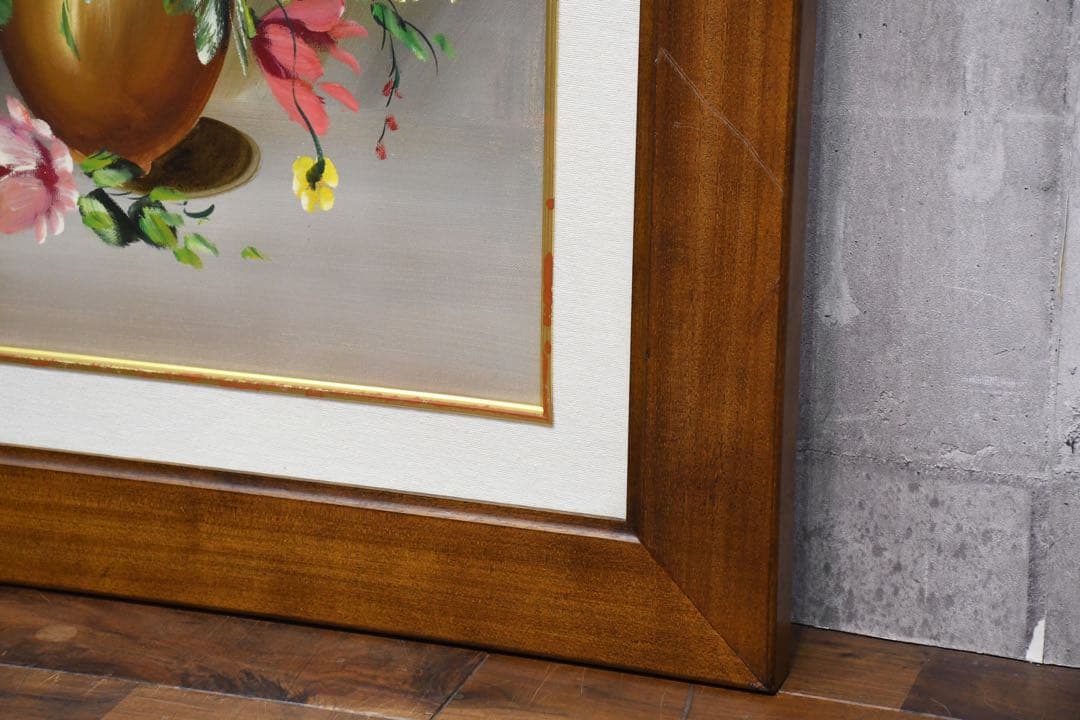 DIK103 真作保証 Mary フラワー キャンバスに油彩 ギャランティ付き