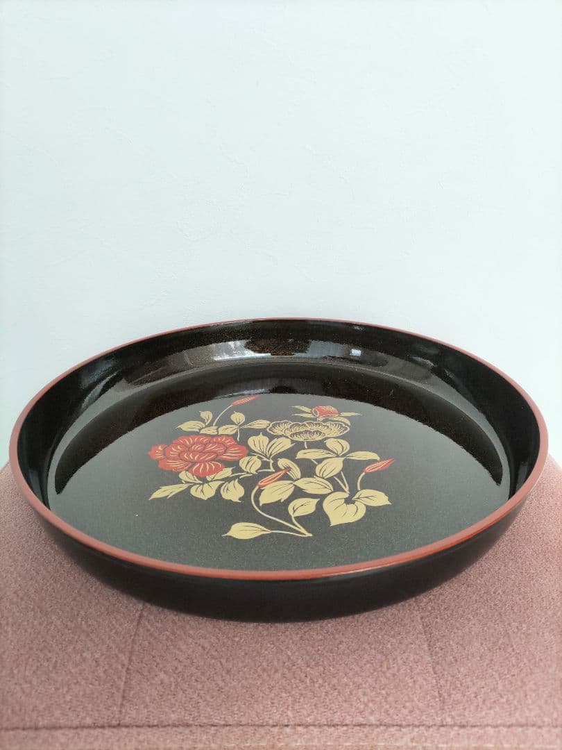 漆器 盆 3点セット 花柄 漆画山人 昭和レトロ ヴィンテージ 工芸品 民芸品