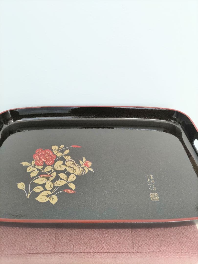 漆器 盆 3点セット 花柄 漆画山人 昭和レトロ ヴィンテージ 工芸品 民芸品