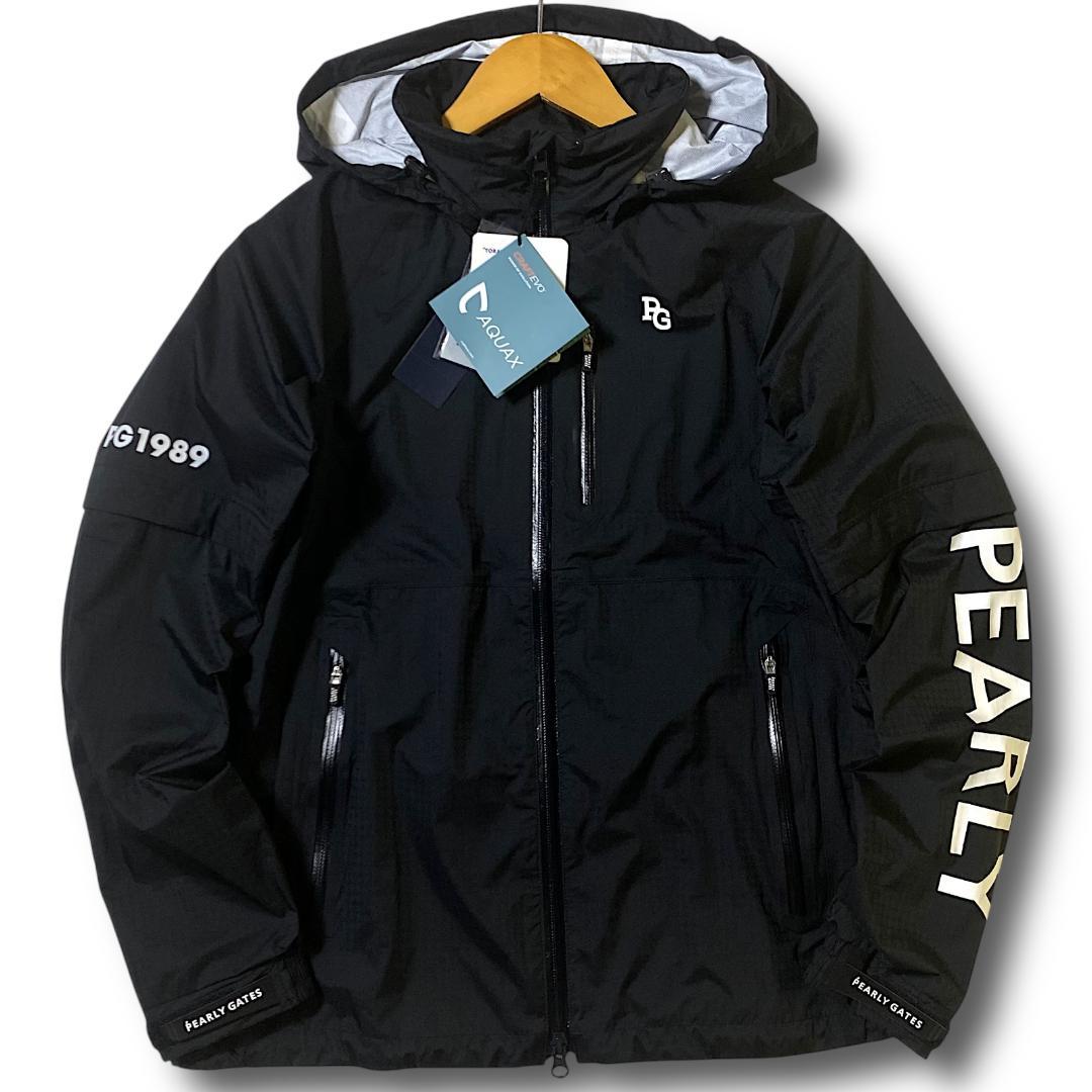 0 新品 パーリーゲイツ ビッグロゴ 半袖にもなる! レインジャケット ブラック
