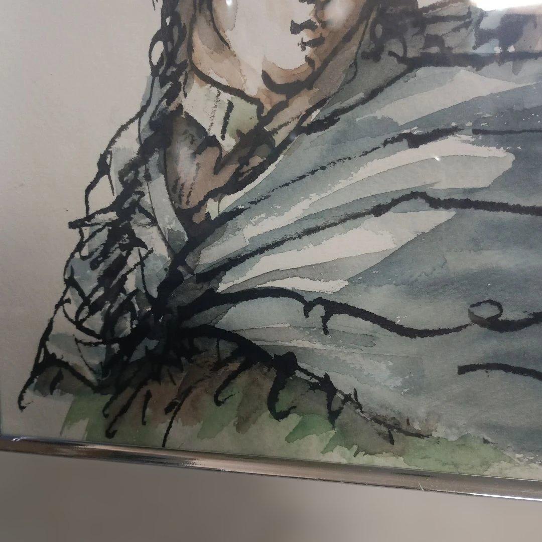 5207 西山喬 アンデスの親子　水彩画　額装