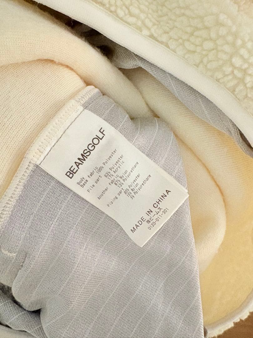 美品 ビームスゴルフ ボアジャケット ロゴ刺繍 XL ホワイト フリース 防寒