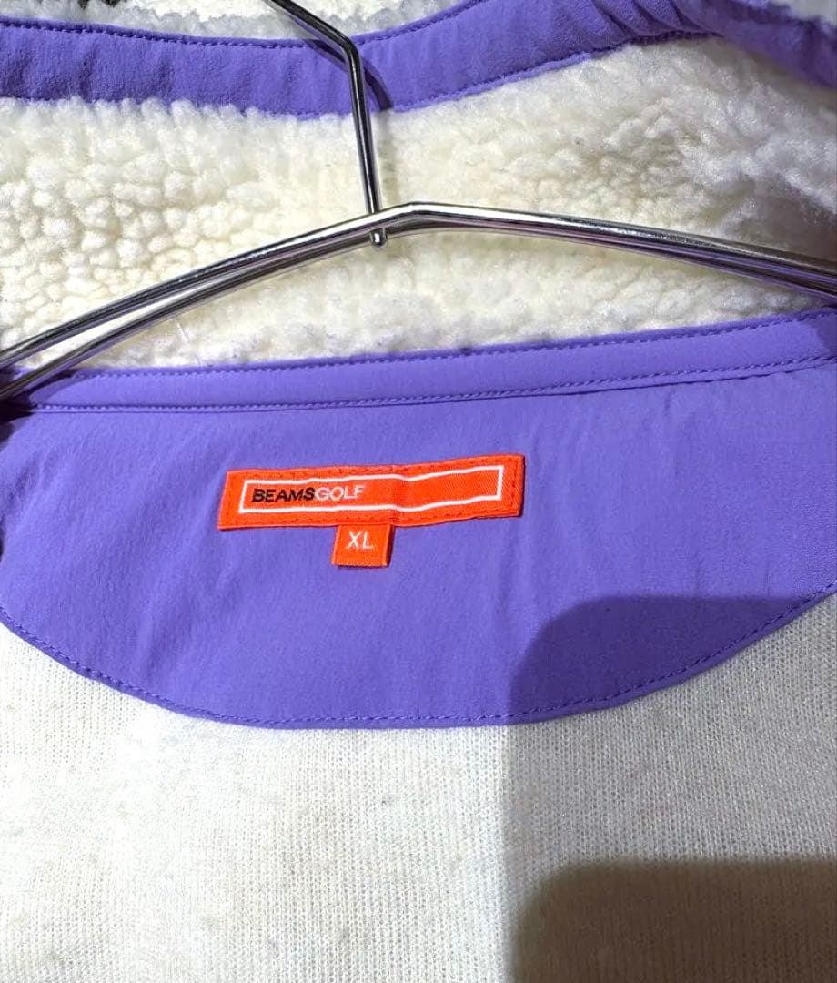 美品 ビームスゴルフ ボアジャケット ロゴ刺繍 XL ホワイト フリース 防寒