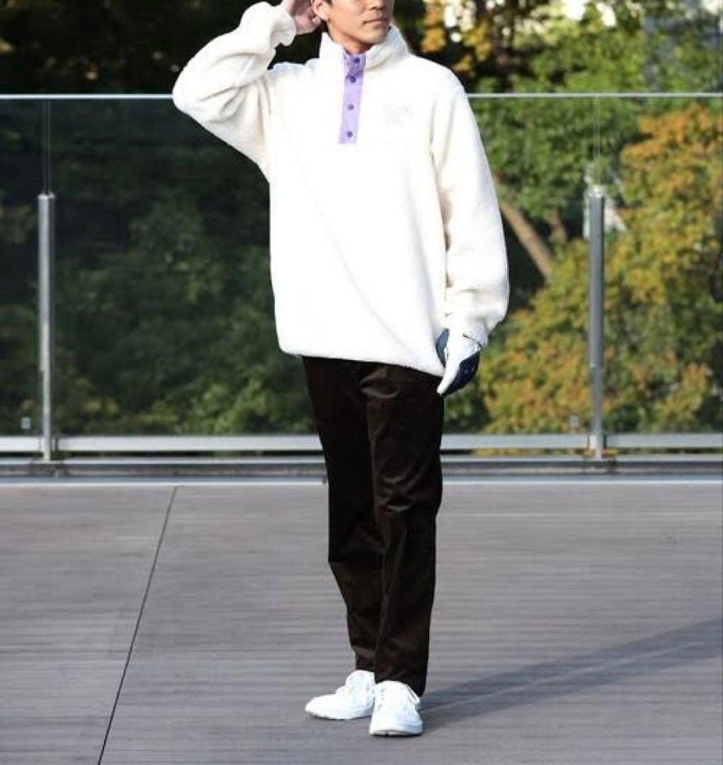 美品 ビームスゴルフ ボアジャケット ロゴ刺繍 XL ホワイト フリース 防寒