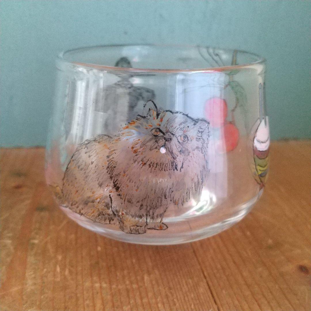 美品　木越あい　しりとり文グラス　ネコ　マウンテンゴリラ　ガラス作家