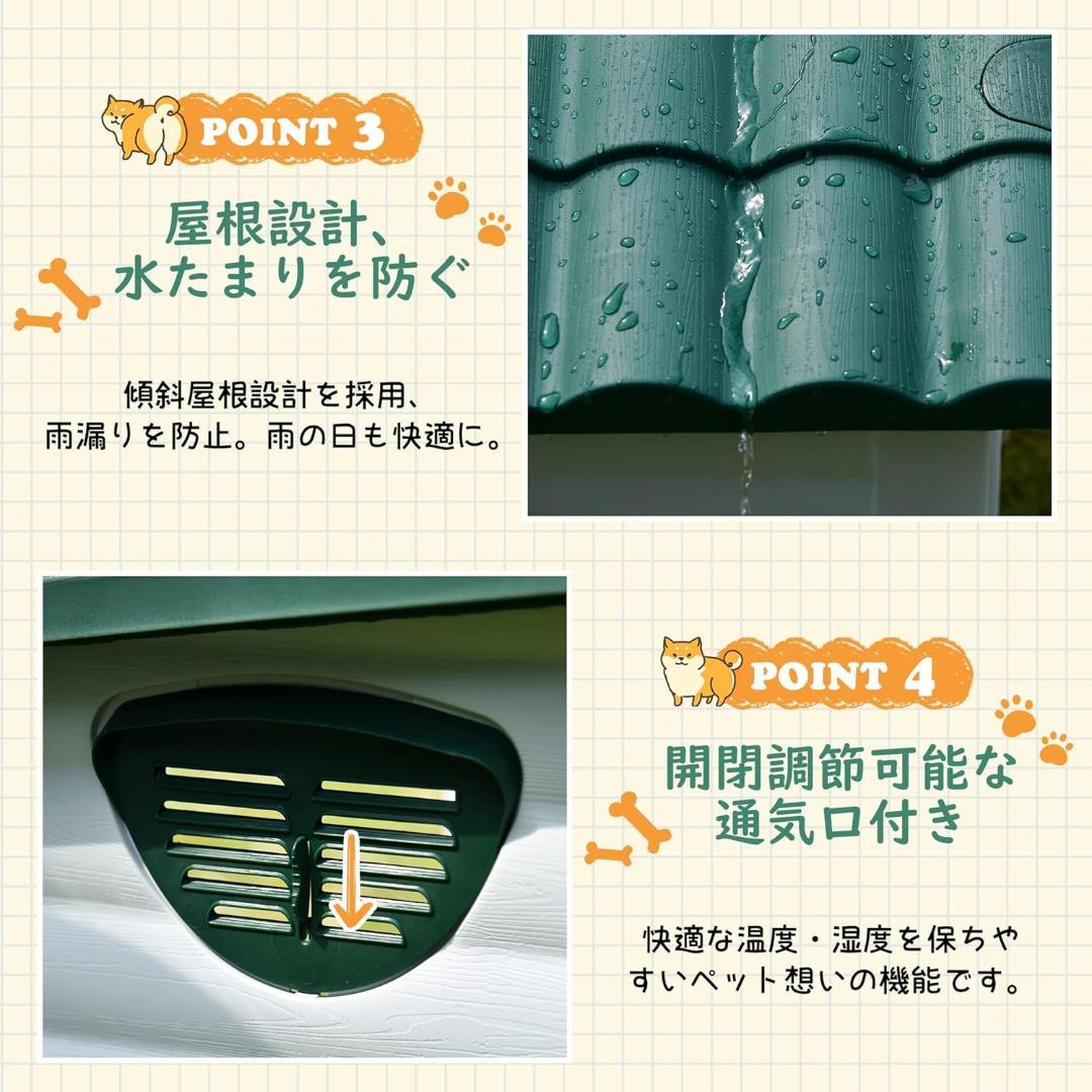 犬小屋 屋外用 室外 中型犬用 大型犬用 ドア付き プラスチック製 XLサイズ