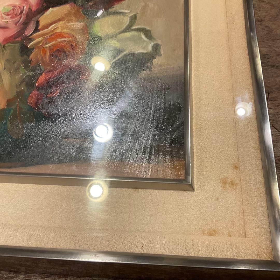 中西利雄 薔薇 油彩 薔薇 ばら バラ 古い油絵 キャンバス 額装品