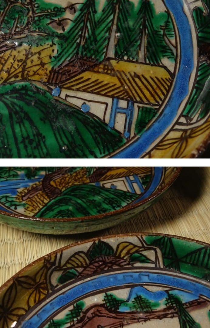 ☆希少☆九谷☆青九谷山水図小皿八客☆角福☆